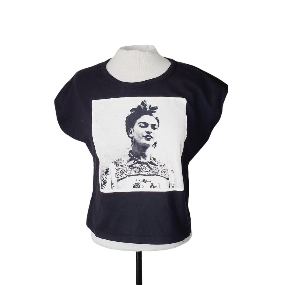 Frida Kahlo Official T-Shirt Portrait Tribute Graphic Boxy Black L - Picture 3 of 11